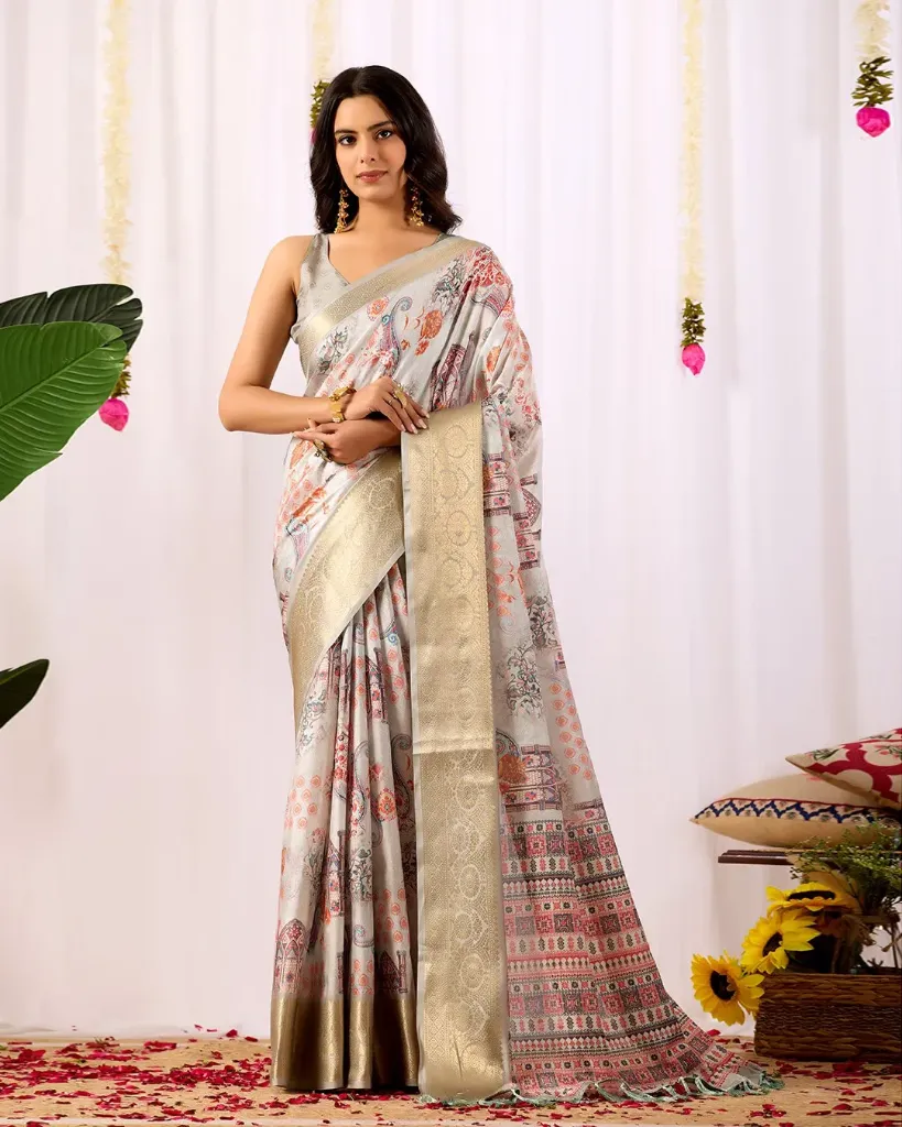 Elegant Soft Lichi Silk Saree featuring royal ethnic motifs 
