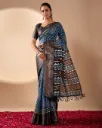 Exquisite Soft Lichi Silk Saree digital ethnic geometric designs 