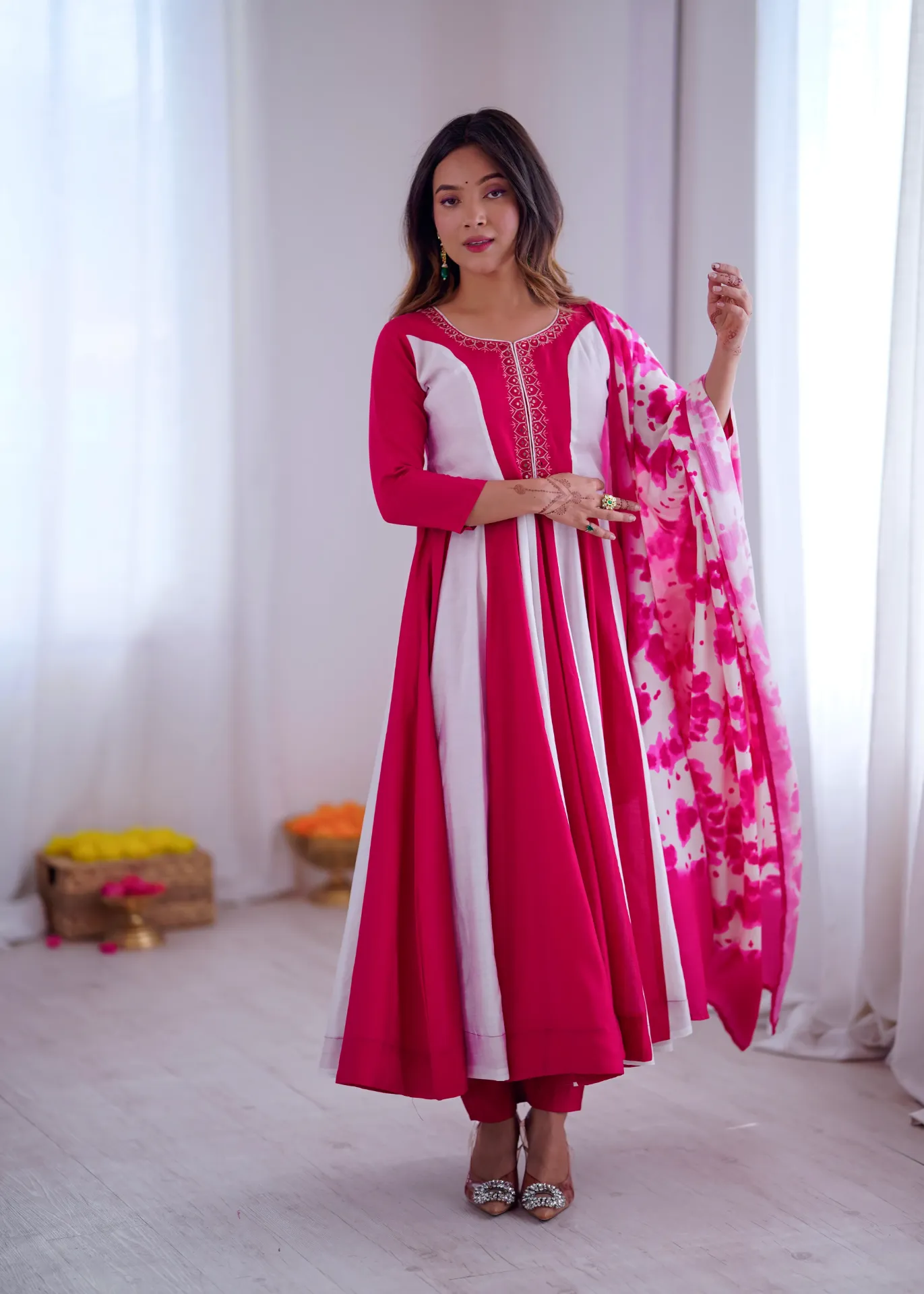 Elegant Embroidery with Digital Printed Designer Anarkali Three Piece Set (M-38)