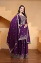 Designer Natural Crep Sharara Suit With Embroidered Work Salwar Kamees