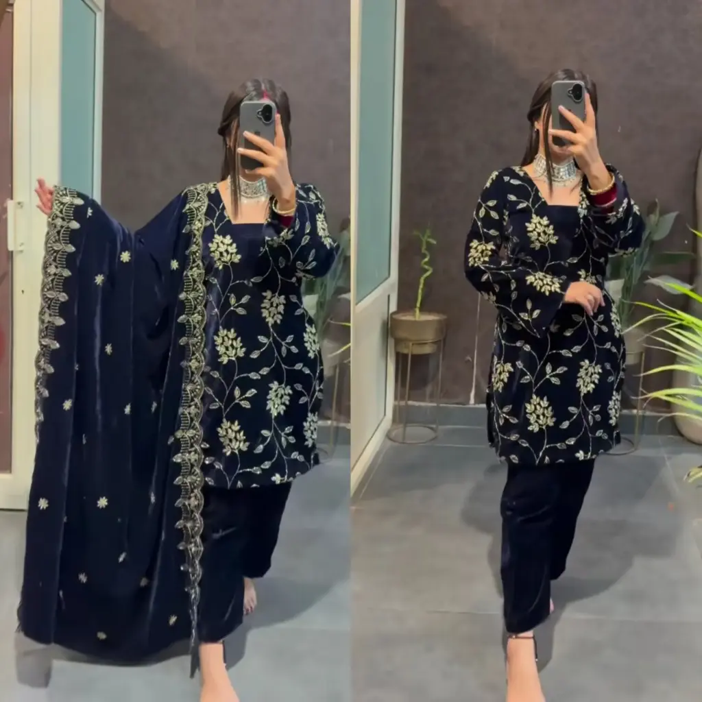 Designer Havy Viscose Velvet with inner Elegant 3-Piece Ethnic Outfit with Dupatta | Women’s Festive & Wedding Wear (M-38)